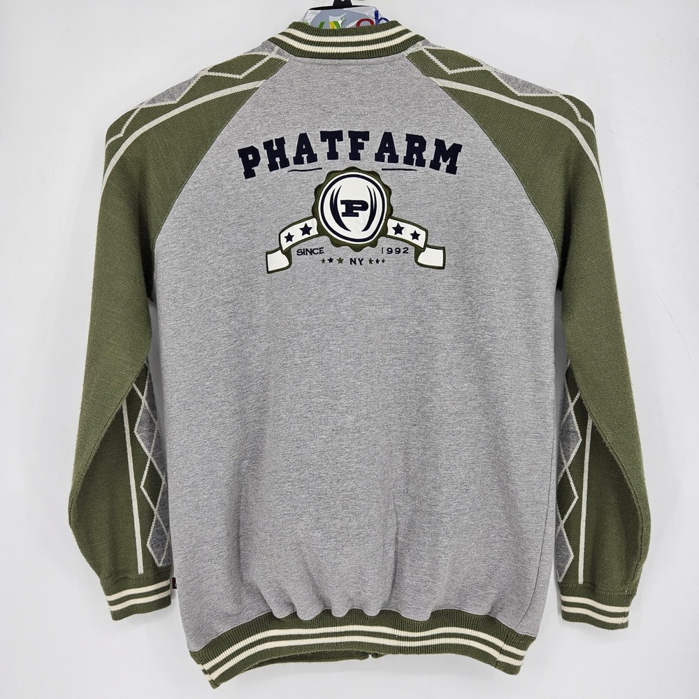 Vintage Phat Farm‎ Sweatshirt Mens XXL Full Zip 90s Y2K Sweater Argyle